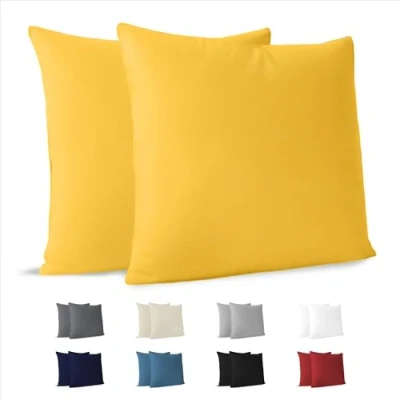Abbildung von Dreamzie Kissenbezug 60x60 (Set mit 2) 100% Jersey Baumwolle 150 g/qm Kissenbezüge Gelb Für Kissenhülle Resistent und Hypoallergen