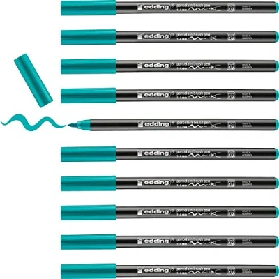 Abbildung von edding 4200 Porzellanpinselstift türkis 10 Stifte Pinselspitze 1 4 mm Filzstift zum Beschriften u. Dekorieren von Keramik, Porzellan spülmaschinenfest, lichtechte Tinte, schnell trocknend