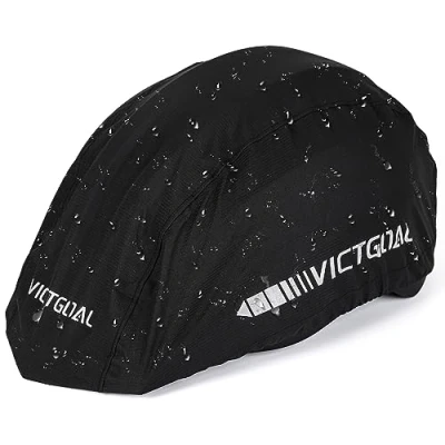 Abbildung von Victgoal Fahrradhelm Regenschutz wasserdichte Helmüberzug mit dekorativen Reflektoren und Gummizug Unisex Regenkappe für Fahrradhelme (Schwarz)