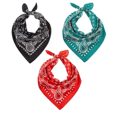 Abbildung von Set aus 3 Bandanas in Schwarz, Teal &amp; Rot Bandana Motorrad Tuch Gesicht Vielseitiges Kopftuch Premium Baumwolle