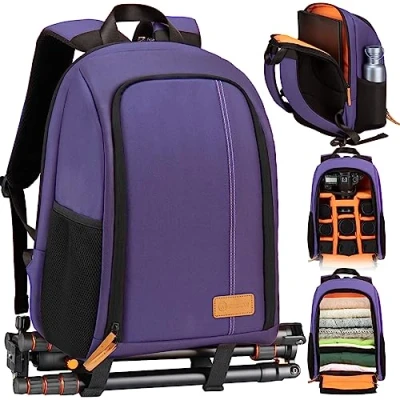 Abbildung von TARION Kamerarucksack Spiegelreflex Fotorucksack Wasserdicht Leicht und Kompakt Klein DSLR Rucksack mit 15“ Laptopfach Regenhaube(Lila)