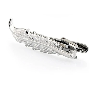Abbildung von HONEY BEAR Herren Krawattennadel Krawattenklammer 4.5cm für schmal Krawatten Silber Baumblatt aus Edelstahl,MEHRWEG