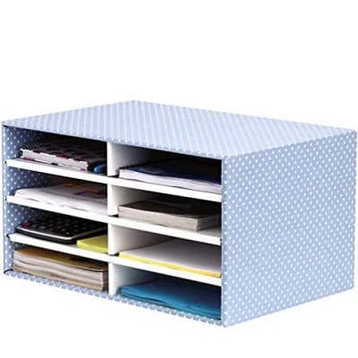 Abbildung von Bankers Box Sortierstation für den Schreibtisch, aus 100% recycelter Wellpappe, schneller Aufbau dank Fastfold, stabil stapelbar, Farbe: blau/weiß, 1 Stück