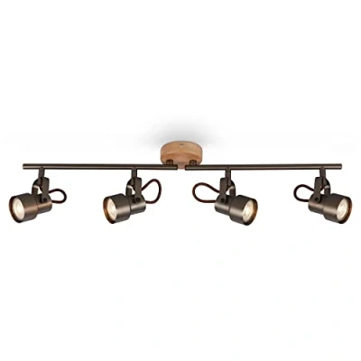 Abbildung von BRILONER Leuchten LED Deckenlampe retro mit Holz, 4 flammige Deckenleuchte vintage, warmweiße Farbtemperatur, verstellbarer Spot, rustikaler Deckenspot, Grau 2872 045