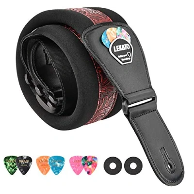 Abbildung von LEKATO Memory Foam gepolsterter Gitarrengurt 3&#039;&#039;Breite Gitarrengurte Verstellbare Länge von 45&quot; bis 55&quot; für E Bassgitarren