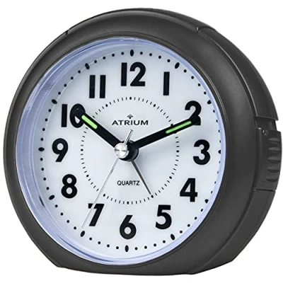 Abbildung von Atrium Wecker Analog Quarz ohne Ticken mit Licht und Snooze Schwarz Metallic A240 7
