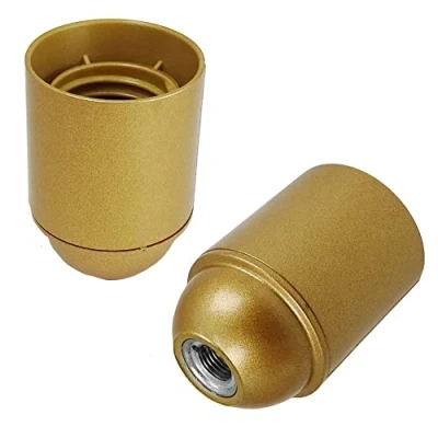 Abbildung von Fassung E27 Gold Glänzend mit Glattmantel und Schraubkappe ISO Feingewinde DIN13 5 M10x1 Lampenfassung für Glühlampen LED 3 teilig schraubbar