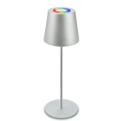Abbildung von BRILONER LED Tischlampe kabellos mit Touch, buntes RGB+W Licht, höhenverstellbar, Nachttischlampe, Leselampe, Lampe, Campinglampe, Tischleuchte, Akku Outdoor, 36x10,5 cm, Silberfarbig