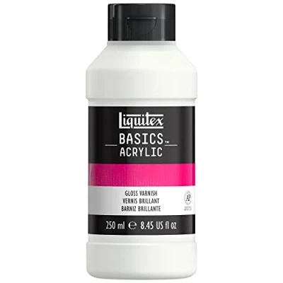 Abbildung von Liquitex 8870304 Basics Acrylfarbe Glanzfirnis für Acrylfarben, schützt vor UV Strahlung, Staub und Schmutz, alterungsbeständig, verleiht eine glänzende Oberfläche in Archivqualität 250ml Flasche