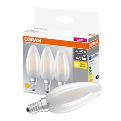 Abbildung von Osram LED Base Classic B Lampe, in Kerzenform mit E14 Sockel, nicht dimmbar, Ersetzt 40 Watt, Matt, Warmweiß 2700 Kelvin, 3er Pack