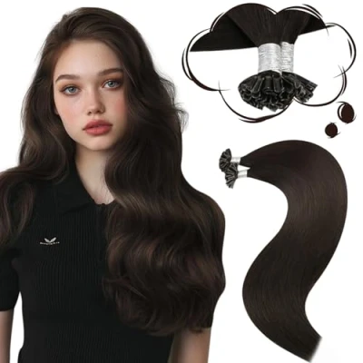 Abbildung von Moresoo Bondings Echthaar Extensions Braun Pre Bonded Bonding Keratin Remy U Tip Haarextension 1g 50g 45cm