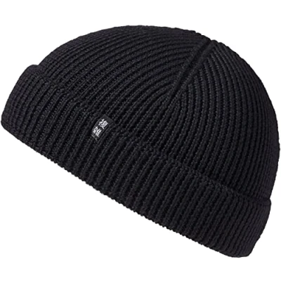 Abbildung von Enter the Complex® Fisherman Beanie, 100% Merino Wolle, Trawler Mütze, Fischermütze, Troyer, Ribbstrick, Damen und Herren, Schwarz