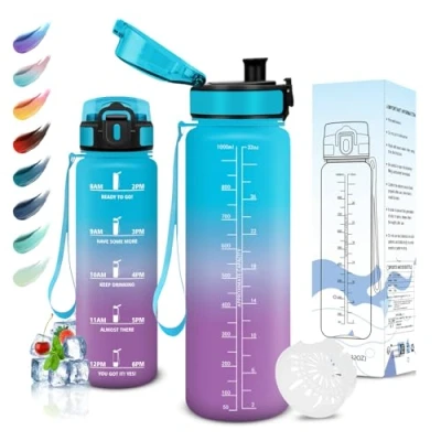 Abbildung von Motswedi Trinkflasche Sport, 1L BPA Frei, Trinkflasche, Kohlensäure Geeignet, Sport Auslaufsicher, Wasserflasche für Yoga, Schule, Fahrrad, Kinder, Outdoors, Blau Lila