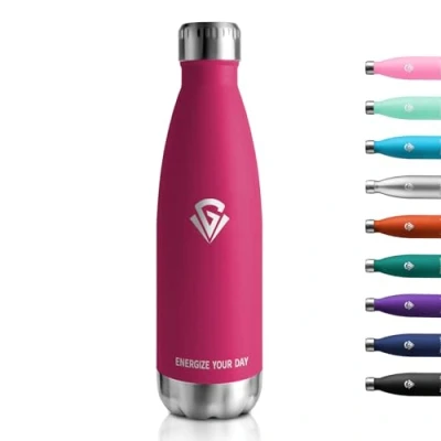 Abbildung von Trinkflasche 500ml, Thermosflasche Kohlensäure Geeignet, Isolierflasche BPA Frei Auslaufsicher, Vakuum Thermosflasche, Wassflasche Edelstahl für Sport, Erwachsener, Kinder, Fussball, Uni, Reisen