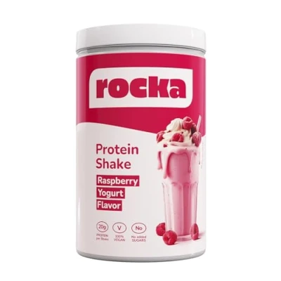 Abbildung von rocka Protein Shake veganes Proteinpulver Pflanzliches Pulver mit 20 g pro Portion Multikomponentenprotein 100% Geschmack (1000 g, Raspberry Yogurt)
