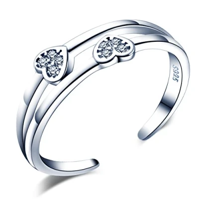 Abbildung von Unendlich U Fashion Herzen 925 Sterling Silber Zirkonia Doppel Bände Offener Ring Verlobungsring Trauring Verstellbar Größe 49 bis 56,