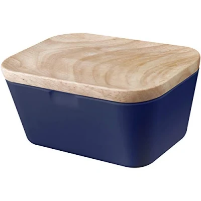 Abbildung von BRUNNER Melamin Butterdose Butter Schale Behälter Holz Brett Deckel Eckig blau