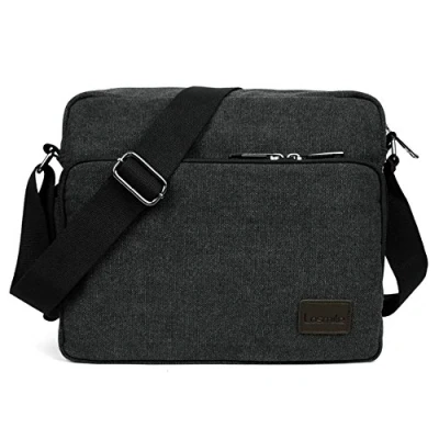 Abbildung von LOSMILE Schultertasche Herren, Mittel Umhängetasche, Casual Vintage Stoff Rucksack.12 inch * 3.9 10.2 inch.(schwarz)