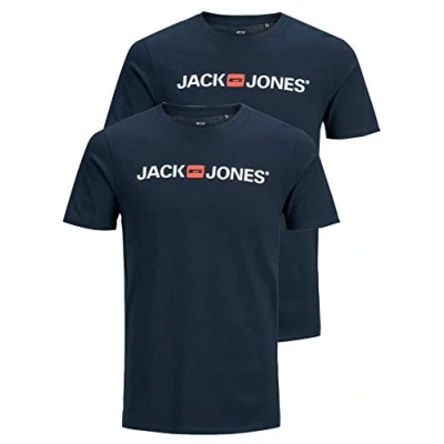 Abbildung von JACK &amp; JONES Herren JJECORP Logo Tee SS Crew Neck 2er PACK T Shirt, Navy Blazer/2 W. BLA, S