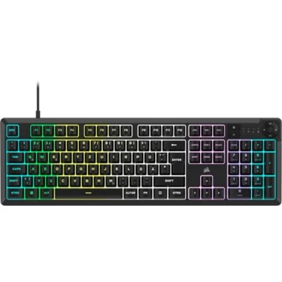 Abbildung von Corsair K55 CORE RGB Membran Kabelgebundene Gaming Tastatur Leise, Reaktionsschnelle Schalter Spritzwasserschutz Zehn Zonen Medientasten iCUE Kompatibel QWERTZ DE PC, Mac Schwarz