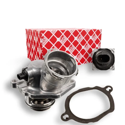 Abbildung von FEBI BILSTEIN 108755 Kühlwasserthermostat 100 mit Dichtung Temperaturschalter Gehäuse MERCEDES BENZ: C Class T modell, Saloon