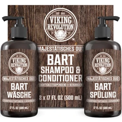 Abbildung von Viking Revolution Bartshampoo &amp; Conditioner Set Erweicht, Glättet Stärkt den Bartwuchs Für Männer Majestätisches Oud Geschenke 2 x 500 ml