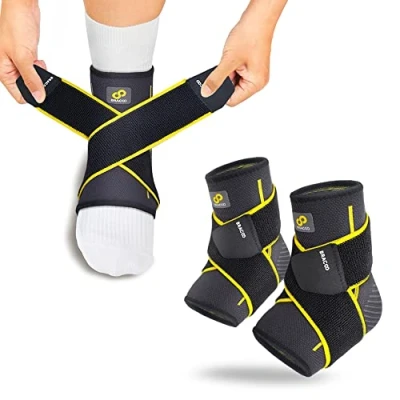 Abbildung von Bracoo FS60 Sprunggelenkbandage 2 Stück, Einstellbares Bandage Fußgelenk, Professionelle Knöchelbandage für Plantarfasziitis, Arthritis, ACL, Gelenkschmerzen, Fersensporn Schwarz,L/XL