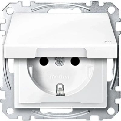 Abbildung von Schneider Electric Merten MEG2414 0319 SCHUKO Steckdose mit Klappdeckel, IP44, Berührungsschutz,Schutzkontaktsteckose, Schraub Liftklemmen, polarweiß glänzend, M SMART