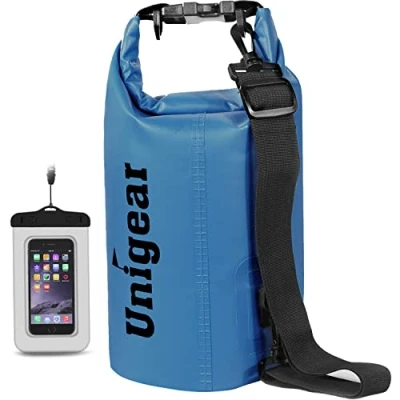 Abbildung von Unigear Dry Bag, 2L/5L/10L/20L/30L/40L/55L, wasserdichter Beutel wasserdichte Taschen Seesack Packsack mit Handytasche und Gurte für Boot Kajak, Angeln, Rafting, Schwimmen, Camping Snowboarden