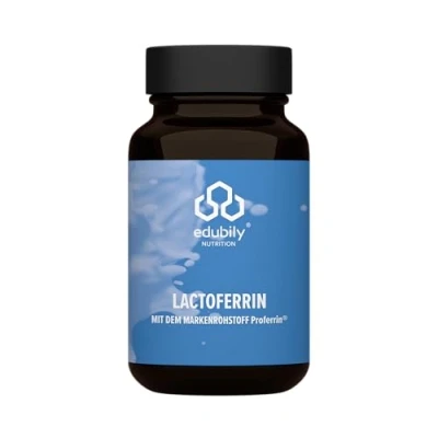 Abbildung von edubily nutrition® Lactoferrin Hochreiner Markenrohstoff von Proferrin &gt;95% Gehalt 300 mg pro Kapsel Laktosefrei 75 Kapseln
