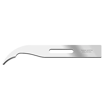 Abbildung von Swann Morton Sterile Fadenmesser aus Kohlenstoffstahl zum Einmalgebrauch, 100 in einzelnen Verpackungen Metallfolie.