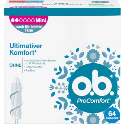 Abbildung von o.b. ProComfort Mini, Tampons für leichte bis mittlere Tage mit Dynamic Fit Technologie &amp; SilkTouch Oberfläche, ultimativen Komfort* zuverlässigen Schutz (1 x 64 Stück)