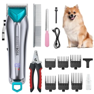 Abbildung von BarberBoss Hundeschermaschine, kabellos, professionelle Hundeschermaschine für dickes Haar, Hundepflegeset, Katzenschermaschine verfilztes Fell, Haustierpflegeset, Haustierschermaschine QR 9088