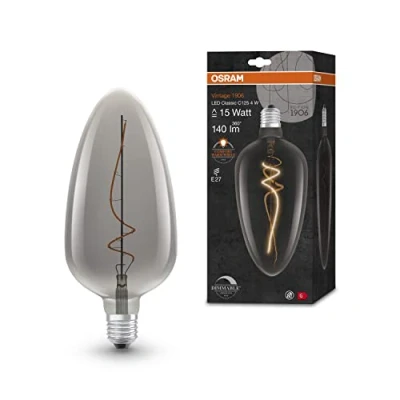 Abbildung von OSRAM Lamps Vintage 1906 LED Lampe Smoke Tönung,4W,140lm,spitz zulaufende Form 193mm Durchmesser &amp; E27 Sockel,warmweiße Lichtfarbe,dimmbares Filament,bis zu 15.000 Stunden Lebensdauer,4058075761018
