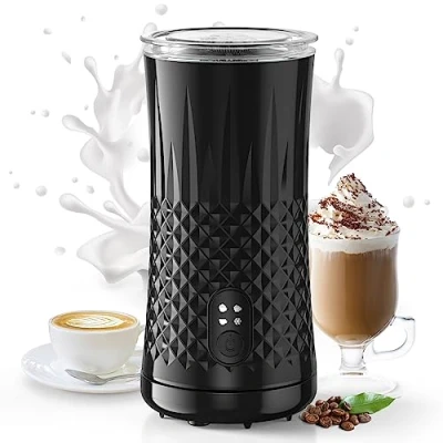 Abbildung von Milchaufschäumer Elektrisch, HAPPHOOH 4 in 1 Milchschäumer, Heißer und Kalter Schnell Milchschaum, mit 2 Schneebesen, Automatische Abschaltung Milchbehälter, Antihaft Innenausstattung für Kaffee Latte