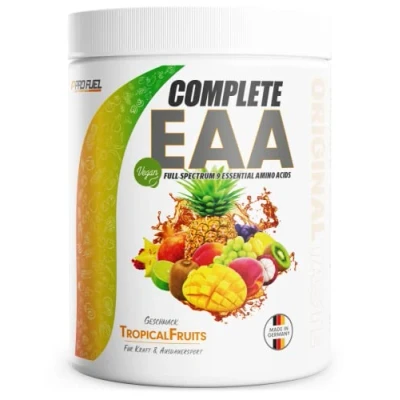 Abbildung von EAA Pulver 500g TROPICAL FRUITS 12.500mg essentielle Aminosäuren, unglaublich lecker &amp; erfrischend COMPLETE mit allen 9 EAAs inkl. Histidin vegan Aminosäuren Amino Workout Drink