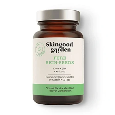 Abbildung von Skingood Pure vegane Hautpflege Kapseln gegen unreine Haut Nahrungsergänzung mit Anti Pickel Wirkung für ein natürliches Strahlen 60