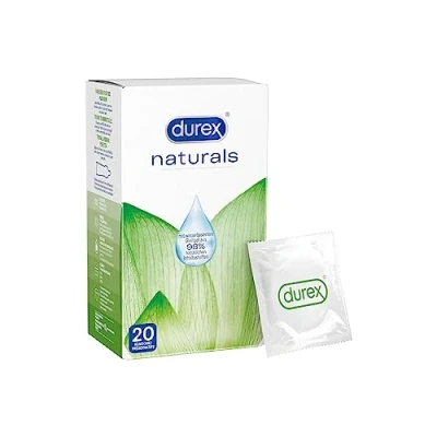 Abbildung von Reckitt Durex Naturals Kondome aus natürlichen Inhaltsstoffen, Naturkautschuklatex mit wasserbasierter Gleitgelbeschichtung 20 Stück