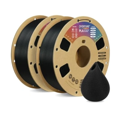 Abbildung von OVERTURE PLA Filament 1.75mm Aufgerüstet, 2kg Spule(4.4lbs), Maßgenauigkeit +/ 0.02mm, für 3D Drucker (Schwarz 1kg*2)