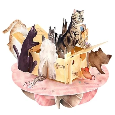 Abbildung von Santoro Pirouette, 3D Pop Up Grußkarte Purrrfect Päckchen für sie, Mama, Geburtstag, Muttertag, Katzenliebhaber (rot, beige, braun, pfirsich)