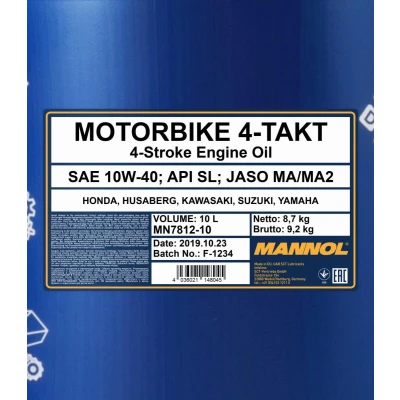 Abbildung von Mannol Motorbike 4 Takt 10W 40 10l Motoröl MN7812 10