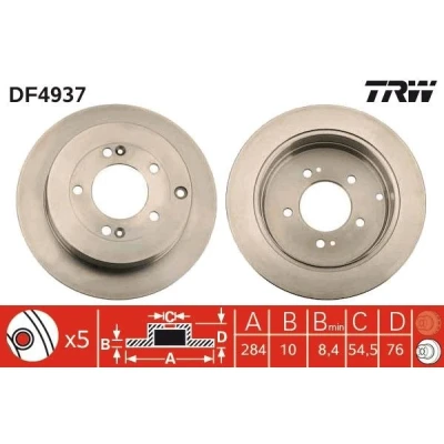 Abbildung von TRW DF4937 Bremsscheibe 284 10 5 114,3 voll lackiert KIA: Opirus