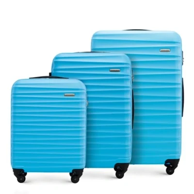 Abbildung von WITTCHEN Reisekoffer 3er Koffer Set Rollkoffer Trolley Handgepäck Hartschale aus ABS mit 4 Spinner Rollen Zahlenschloss Teleskopgriff Groove Line Blau