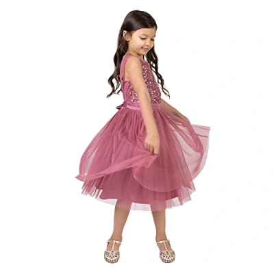 Abbildung von Maya Deluxe Mädchen Paillettenverziertes Hochzeit und Geburtstag Festlich mit Bandschleife Brautjungfernkleid Kleid, Desert Rose, 11 Years