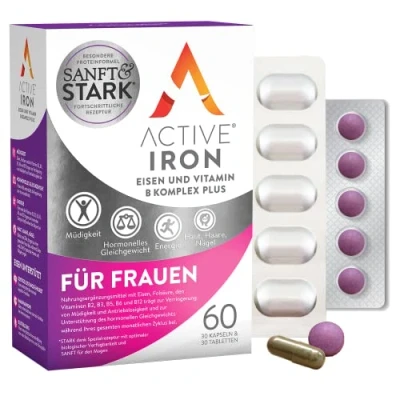 Abbildung von Active Iron Für Frauen 2X Bessere Absorption 6X Weninger Darmirritationen 30 Kapseln Eisen &amp; Vitamin B Komplex Plus