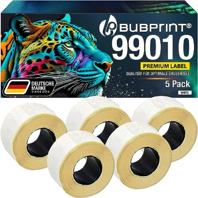 Abbildung von Bubprint 5 Etiketten kompatibel als Ersatz für Dymo 99010 S0722370 Labelwriter 310 320 330 Turbo 400 Twin Duo 450 SE450 28MM X 89MM Weiß