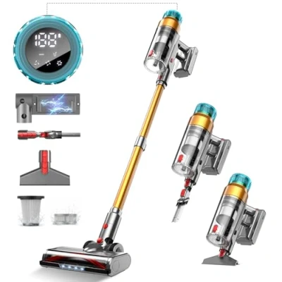 Abbildung von 55000Pa/600W Akku Staubsauger Kabellos 55Mins Laufzeit, Wandmontierte Ladestation, Akkustaubsauger Cordless Vacuum Cleaner mit Smart Display Anti Verhedderung Bürste für Teppich Hartboden Tierhaare