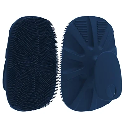 Abbildung von HieerBus Silikon Körperbürste Körperwäscher Badebürste Duschbürste Massagebürste für Tiefenreinigung, Peeling Massage, Hygienischer als Luffa/Schwamm, Männer, Babys，1 Stück, Dunkelblau