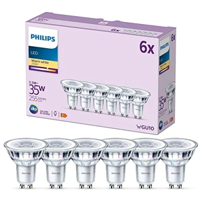 Abbildung von Philips Classic LED GU10 Lampe, 35W, klar, warmweiß, nicht dimmbar, 6er Pack
