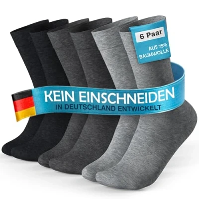Abbildung von MEDOLY Socken ohne Gummibund (6 Paar) mit 75% Baumwolle, Gesundheitssocken für Damen &amp; Herren störende Naht, Bund